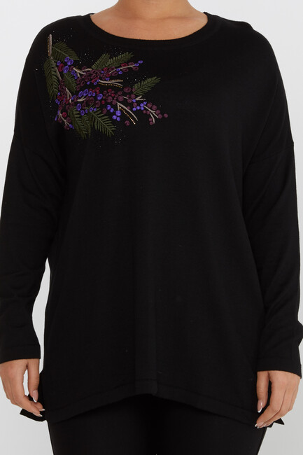 Women's Knitwear Floral Embroidered Black - 30750 | KAZEE - Thumbnail