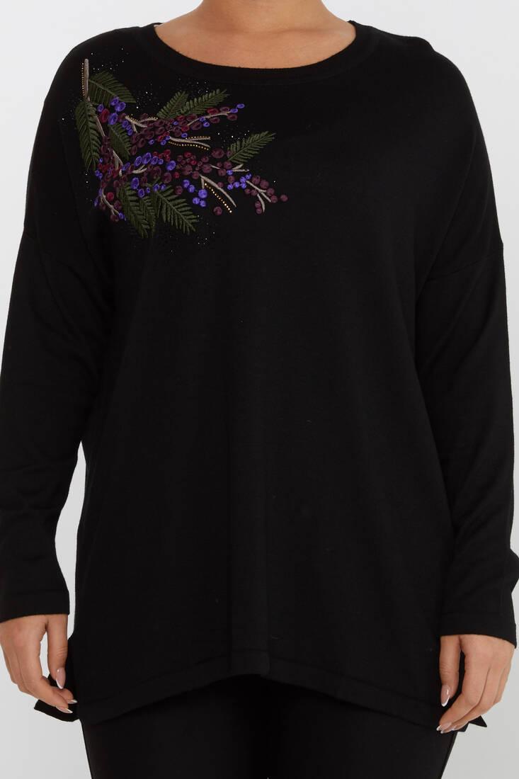 Women's Knitwear Floral Embroidered Black - 30750 | KAZEE