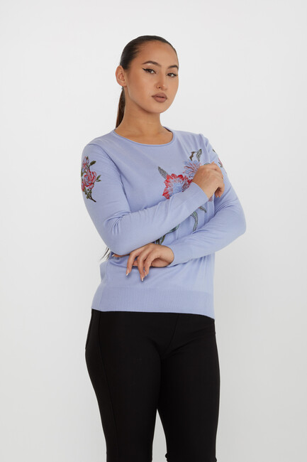 Women's Knitwear Floral Embroidery Detail Blue - 31673 | KAZEE - Thumbnail