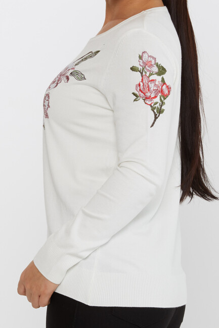 Women's Knitwear Floral Embroidery Detail Ecru - 31673 | KAZEE - Thumbnail