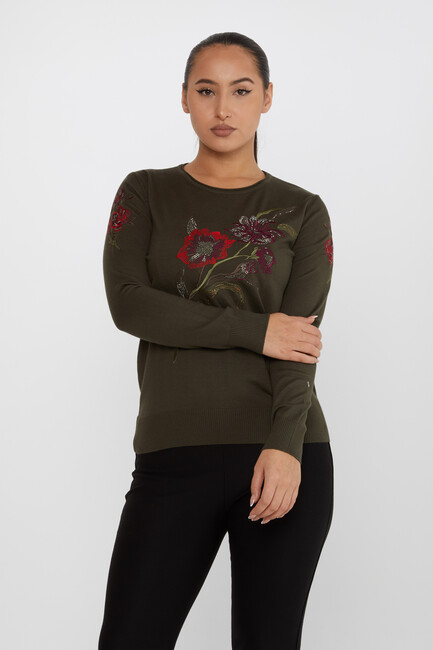 Women's Knitwear Floral Embroidery Detail Vert - 31673 | KAZEE - Thumbnail