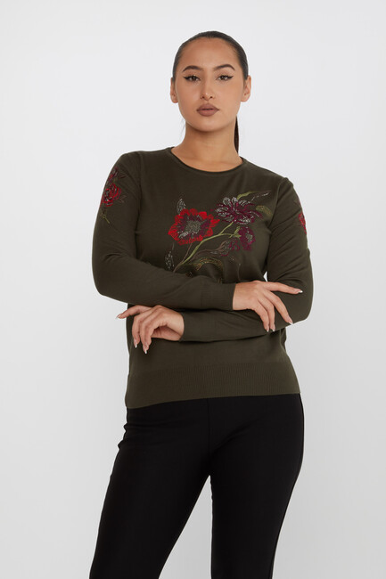 Women's Knitwear Floral Embroidery Detail Vert - 31673 | KAZEE - Thumbnail