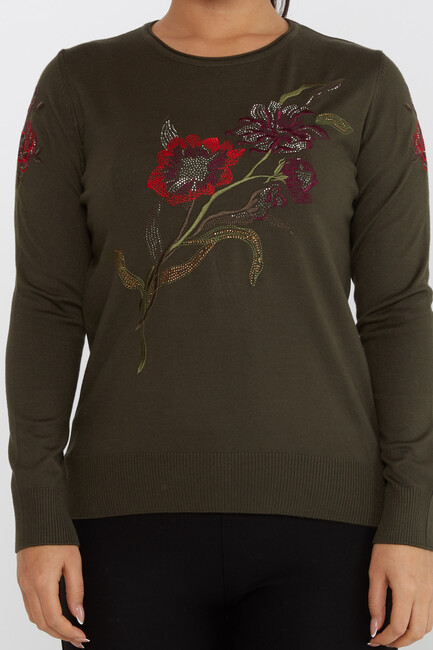 Women's Knitwear Floral Embroidery Detail Vert - 31673 | KAZEE - Thumbnail