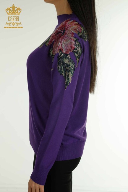 Women's Knitwear Flower Detail Purple - 30542 | KAZEE - Thumbnail