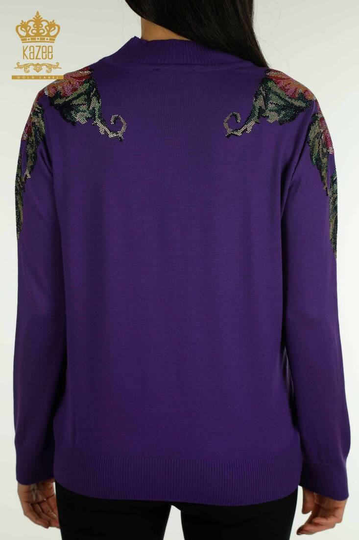 Women's Knitwear Flower Detail Purple - 30542 | KAZEE