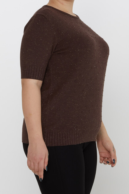 Women's Knitwear Glitter Detailed American Model Brown - 31714 | KAZEE - Thumbnail