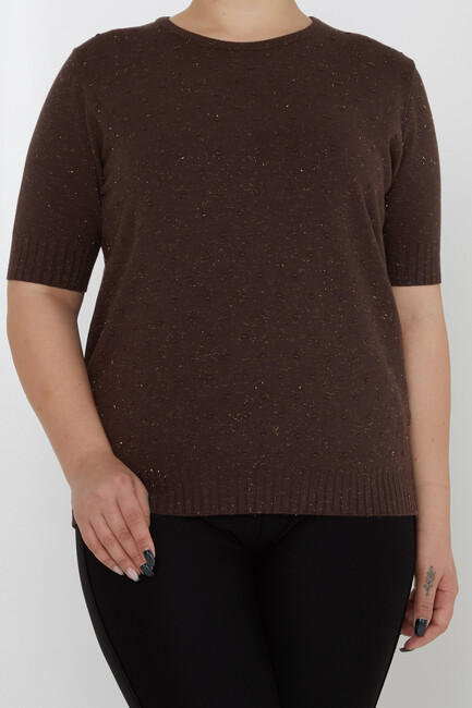 Women's Knitwear Glitter Detailed American Model Brown - 31714 | KAZEE - Thumbnail