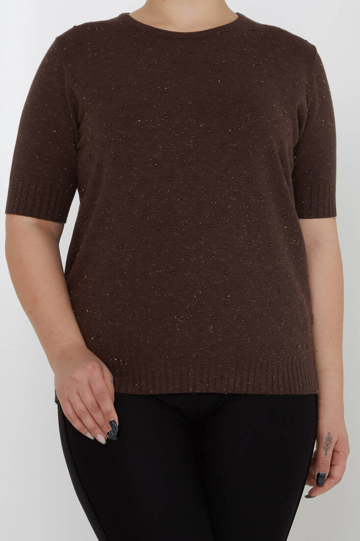 Women's Knitwear Glitter Detailed American Model Brown - 31714 | KAZEE