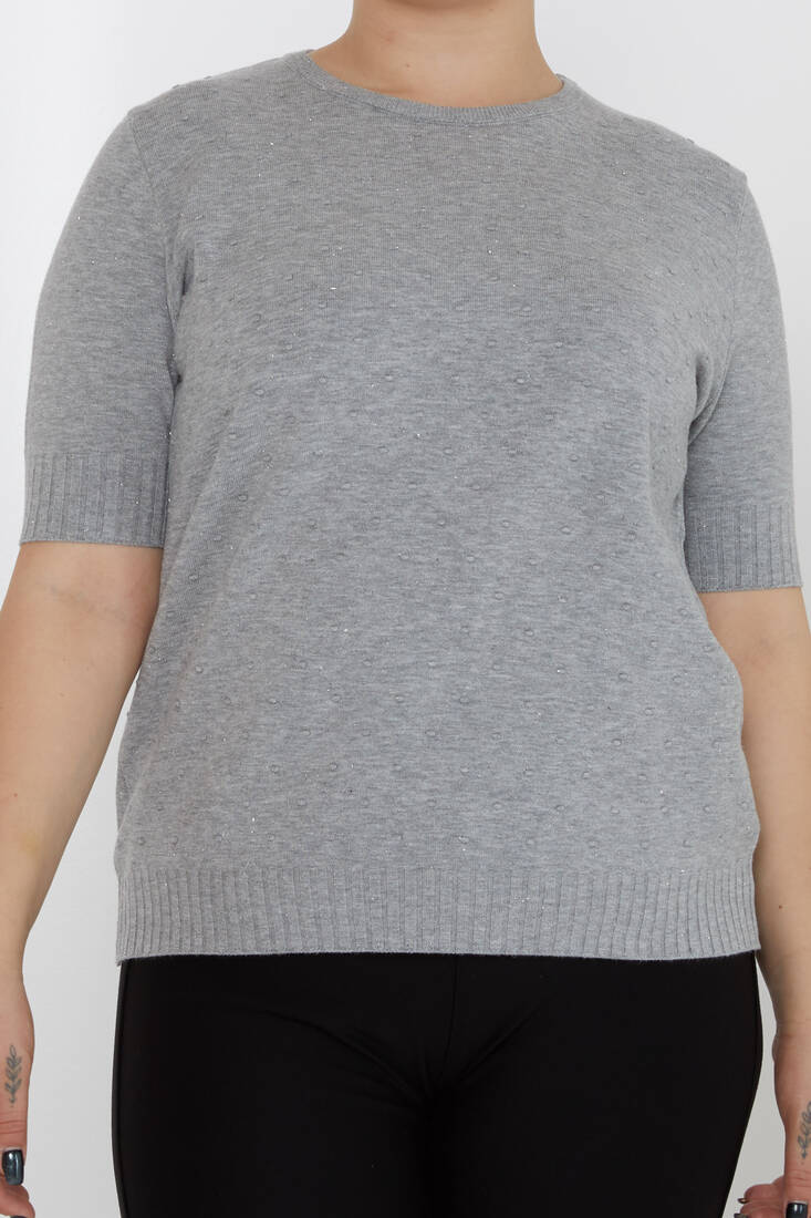 Women's Knitwear Glitter Detailed American Model Gray - 31714 | KAZEE