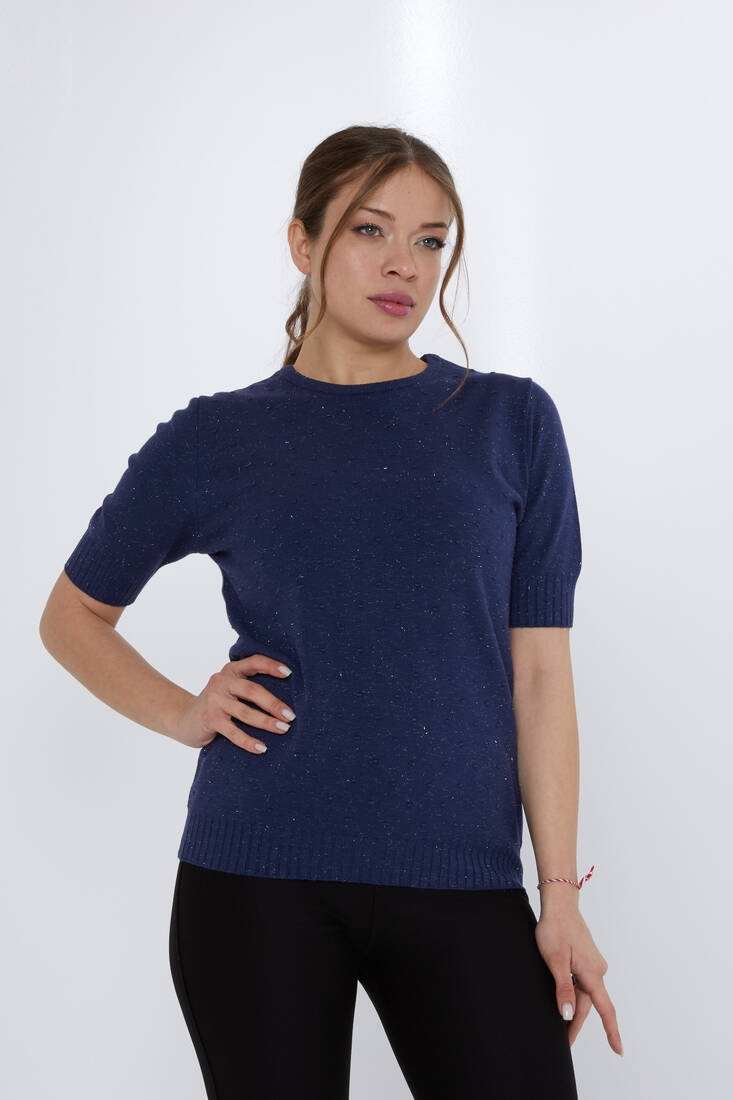 Women's Knitwear Glitter Detail Indigo - 31713 | KAZEE