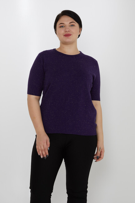 Women's Knitwear Glitter Detailed American Model Purple - 31714 | KAZEE - Thumbnail