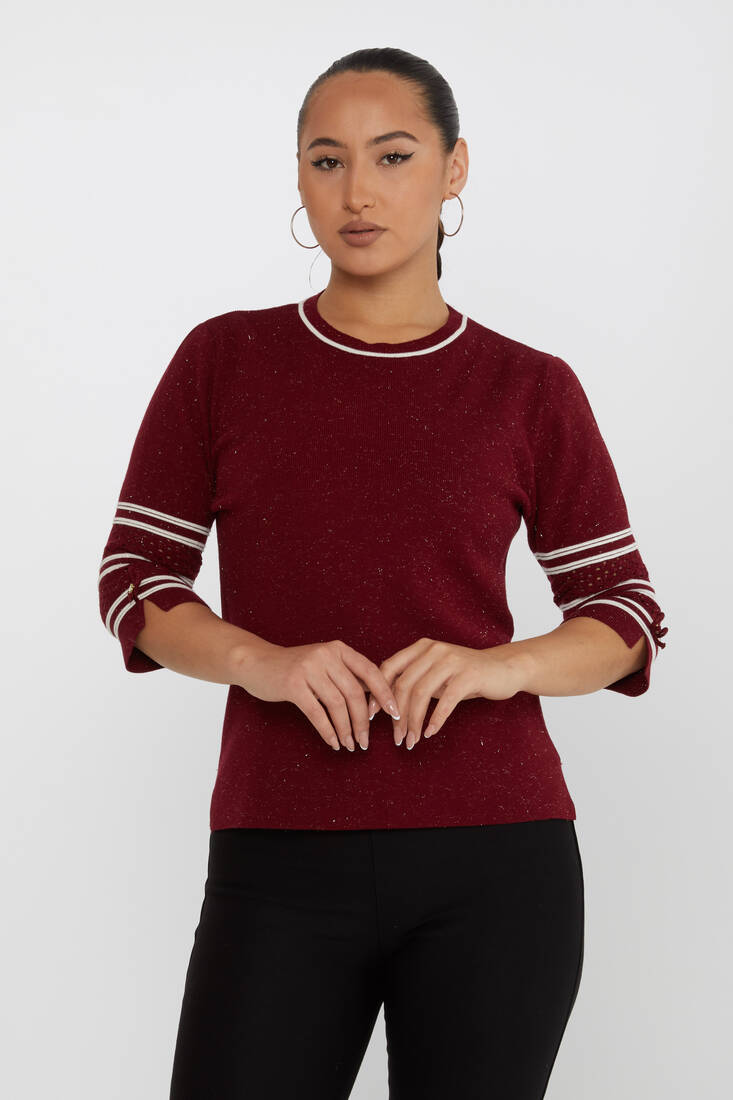 Women's Knitwear Glittery Claret Red - 31316 | KAZEE