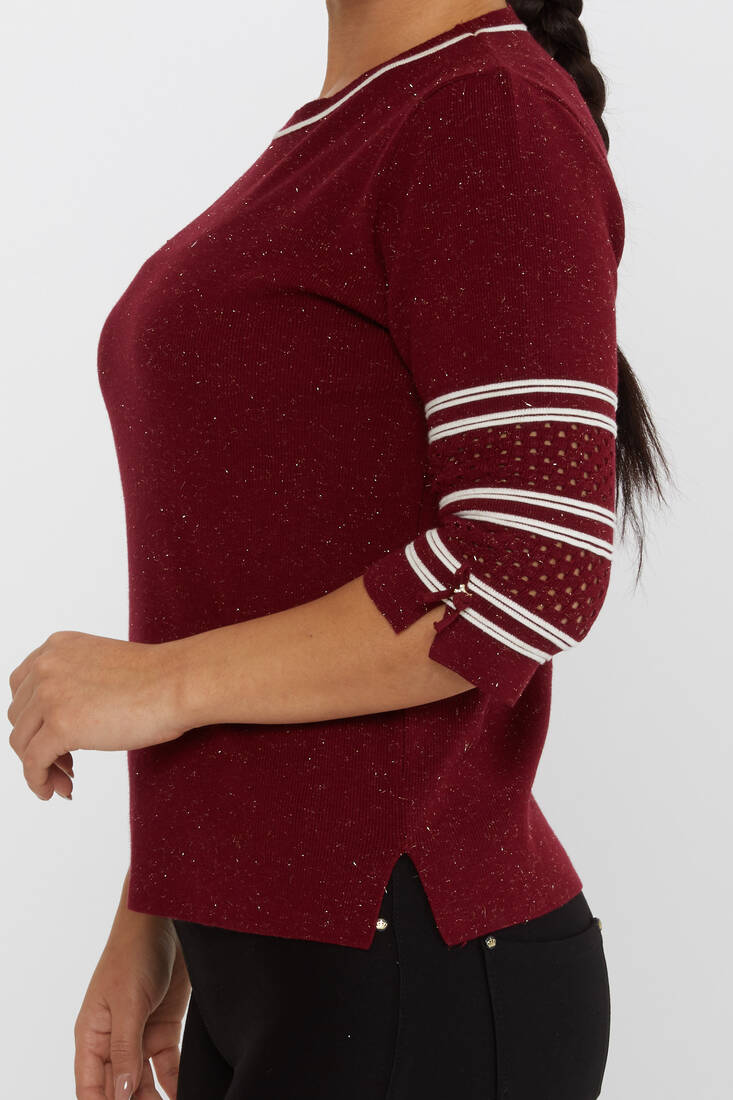 Women's Knitwear Glittery Claret Red - 31316 | KAZEE