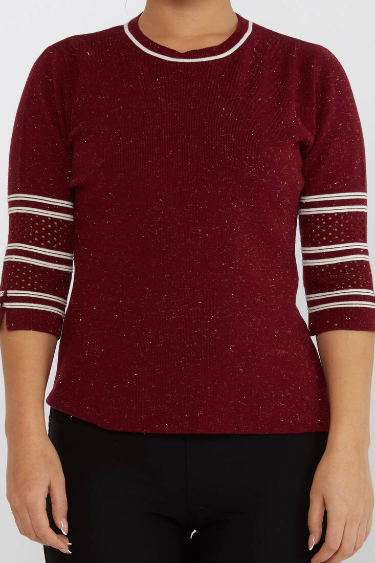 Women's Knitwear Glittery Claret Red - 31316 | KAZEE