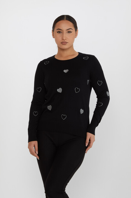 Women's Knitwear Heart Detail Black - 31241 | KAZEE - Thumbnail