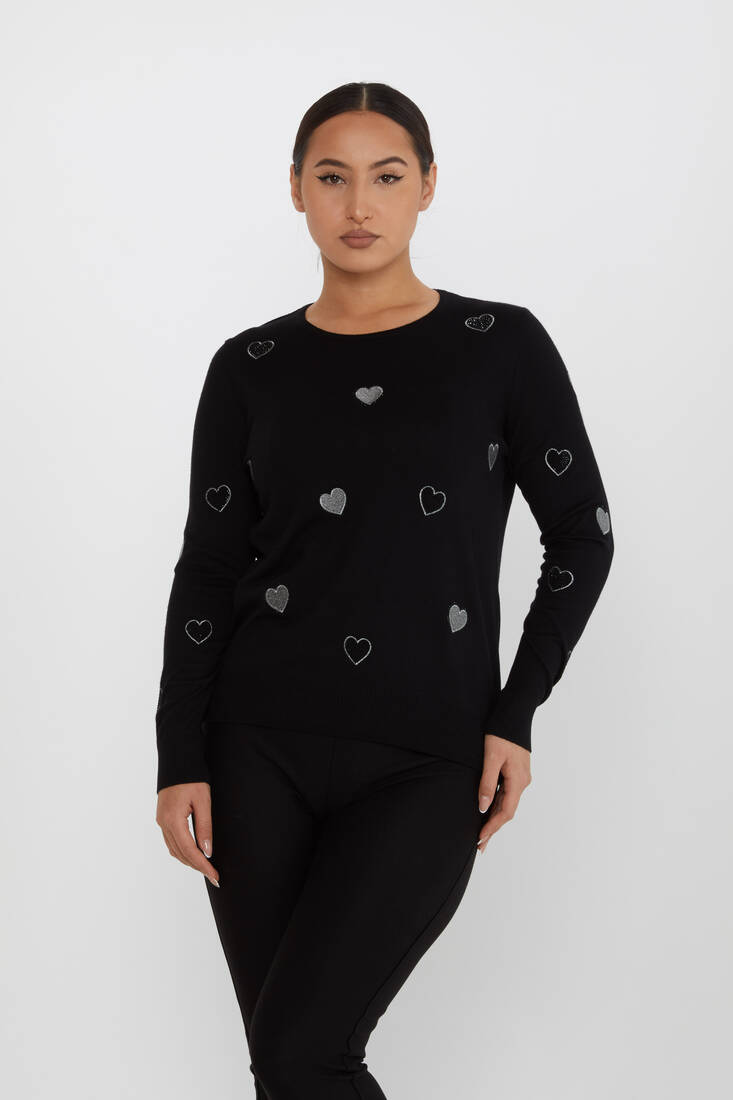 Women's Knitwear Heart Detail Black - 31241 | KAZEE