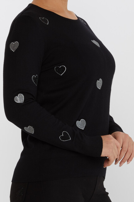 Women's Knitwear Heart Detail Black - 31241 | KAZEE - Thumbnail