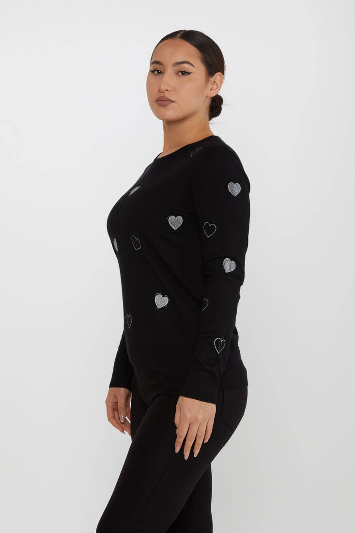 Women's Knitwear Heart Detail Black - 31241 | KAZEE