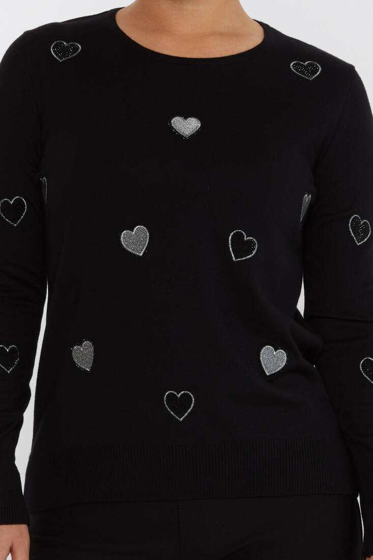 Women's Knitwear Heart Detail Black - 31241 | KAZEE