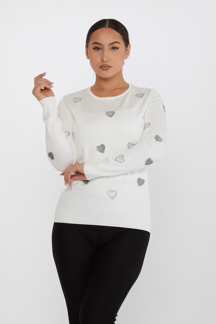 Women's Knitwear Heart Detail Ecru - 31241 | KAZEE - Thumbnail