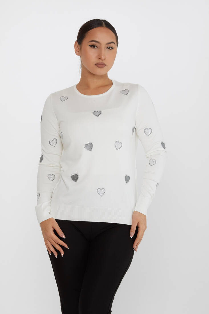 Women's Knitwear Heart Detail Ecru - 31241 | KAZEE