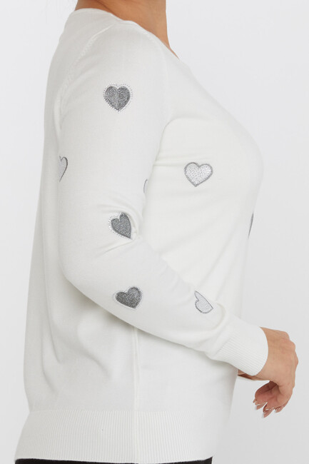 Women's Knitwear Heart Detail Ecru - 31241 | KAZEE - Thumbnail