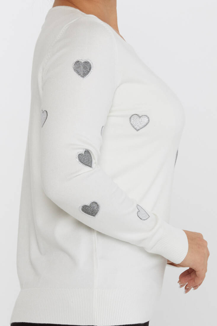 Women's Knitwear Heart Detail Ecru - 31241 | KAZEE