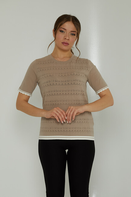 Women's Knitwear Crew Neck Hole Detail Beige - 31762 | KAZEE - Thumbnail