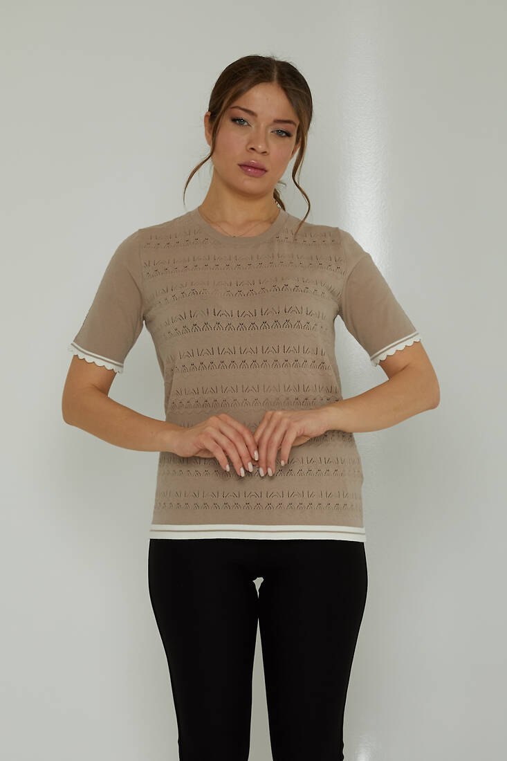 Women's Knitwear Crew Neck Hole Detail Beige - 31762 | KAZEE