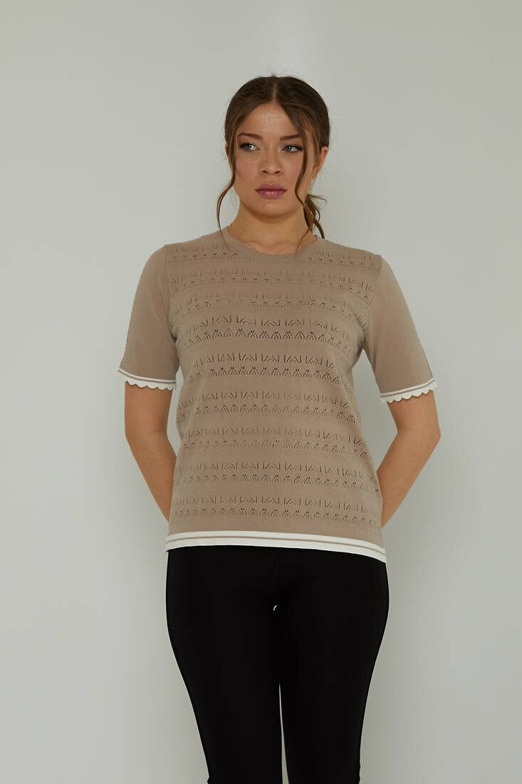 Women's Knitwear Crew Neck Hole Detail Beige - 31762 | KAZEE