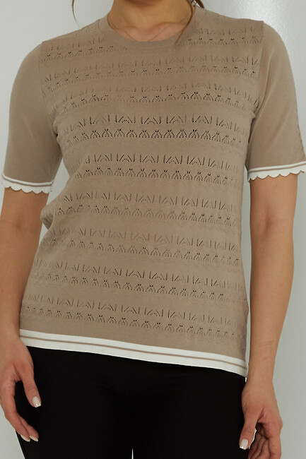 Women's Knitwear Crew Neck Hole Detail Beige - 31762 | KAZEE - Thumbnail