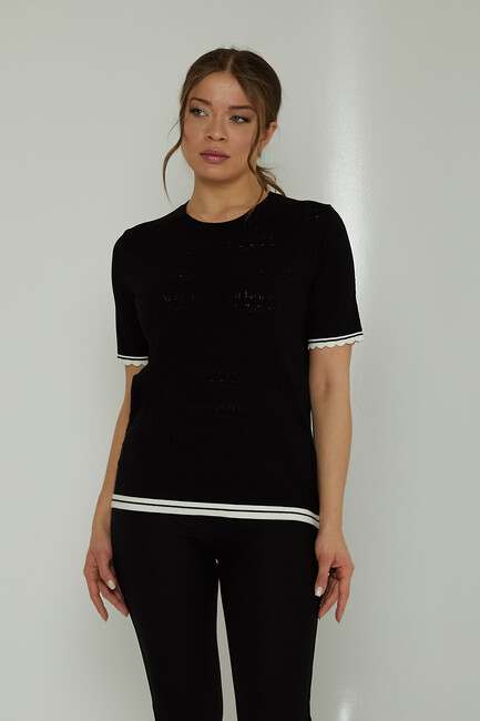 Women's Knitwear Crew Neck Hole Detail Black - 31762 | KAZEE - Thumbnail