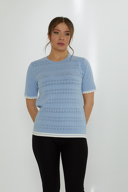 Women's Knitwear Crew Neck Hole Detail Blue - 31762 | KAZEE - Thumbnail