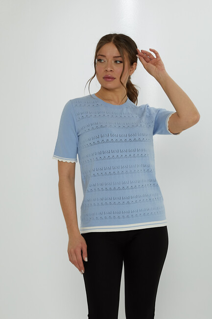 Women's Knitwear Crew Neck Hole Detail Blue - 31762 | KAZEE - Thumbnail