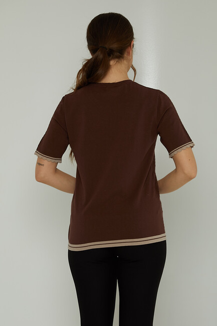 Women's Knitwear Crew Neck Hole Detailed Brown - 31762 | KAZEE - Thumbnail