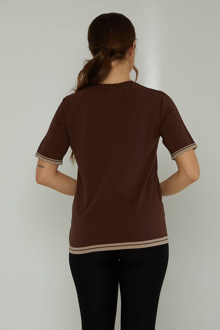 Women's Knitwear Crew Neck Hole Detailed Brown - 31762 | KAZEE