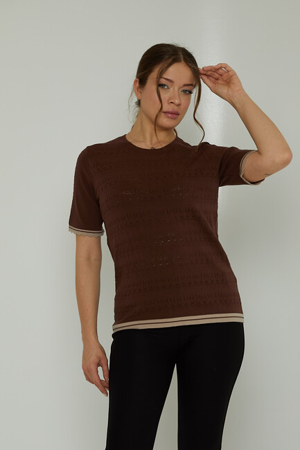 Women's Knitwear Crew Neck Hole Detailed Brown - 31762 | KAZEE - Thumbnail