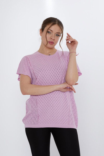 Women's Knitwear Hole Detail Lilac - 31761 | KAZEE - Thumbnail