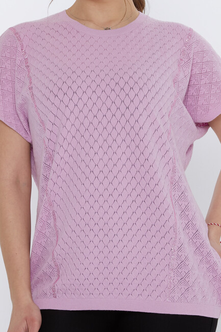 Women's Knitwear Hole Detail Lilac - 31761 | KAZEE - Thumbnail