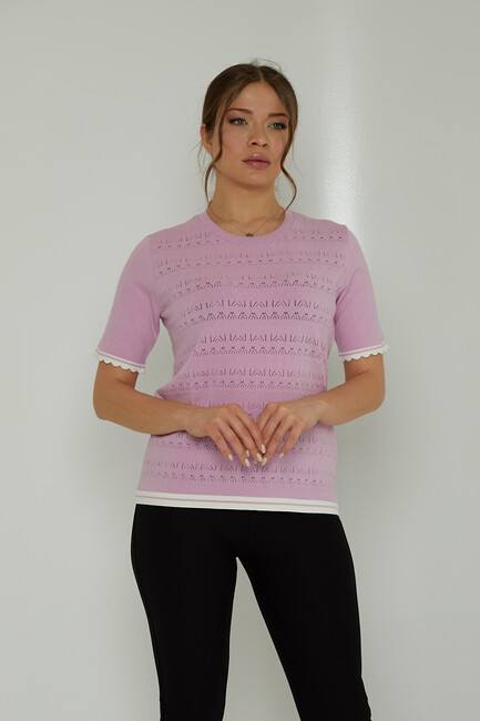 Women's Knitwear Crew Neck Hole Detail Lilac - 31762 | KAZEE - Thumbnail