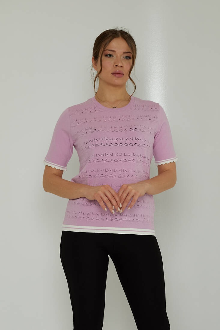 Women's Knitwear Crew Neck Hole Detail Lilac - 31762 | KAZEE