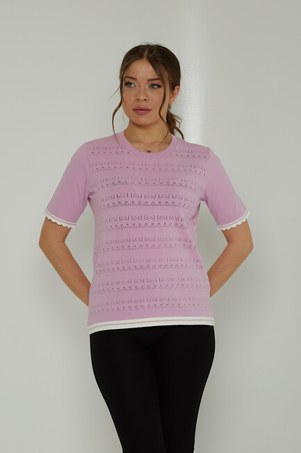 Women's Knitwear Crew Neck Hole Detail Lilac - 31762 | KAZEE - Thumbnail