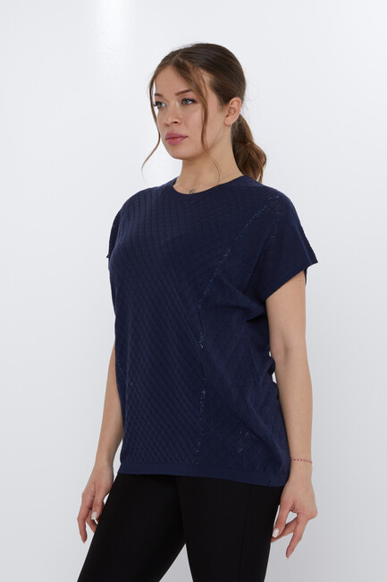 Women's Knitwear Hole Detail Navy Blue - 31761 | KAZEE - Thumbnail