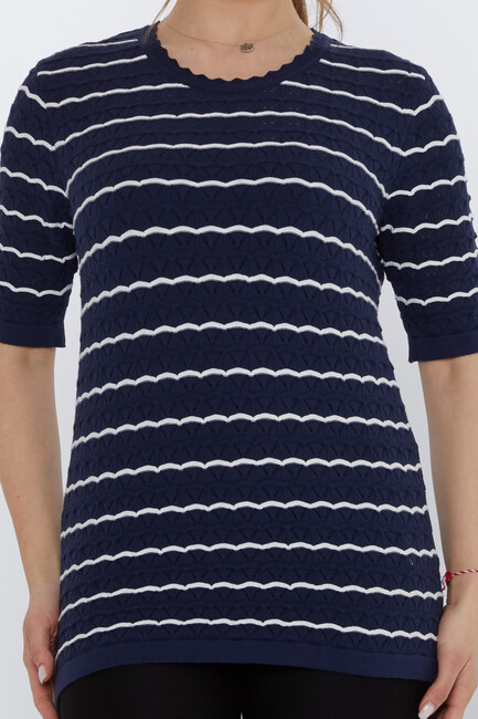 Women's Knitwear Hole Detail Navy Blue-Ecru - 31778 | KAZEE - Thumbnail