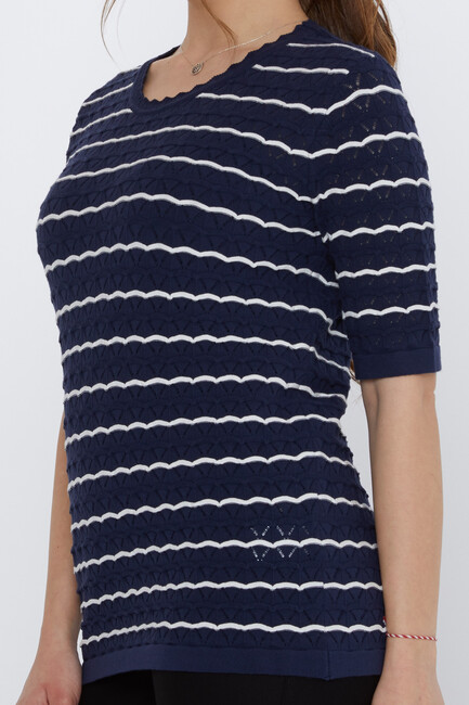 Women's Knitwear Hole Detail Navy Blue-Ecru - 31778 | KAZEE - Thumbnail