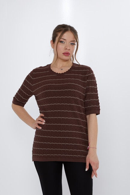 Women's Knitwear Hole Detailed Coffee-Mink - 31778 | KAZEE - Thumbnail