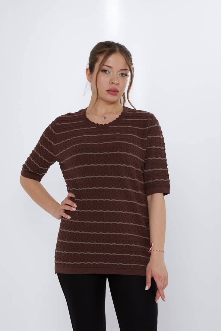 Women's Knitwear Hole Detailed Coffee-Mink - 31778 | KAZEE