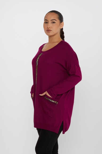 Women's Knitwear Leopard Stone Detailed Purple - 30621 | KAZEE - Thumbnail