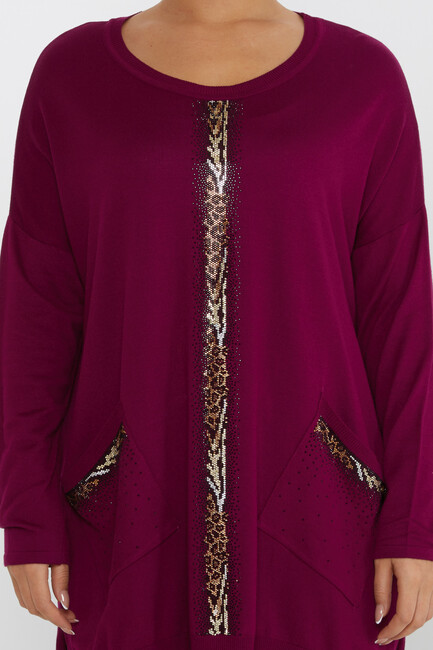 Women's Knitwear Leopard Stone Detailed Purple - 30621 | KAZEE - Thumbnail