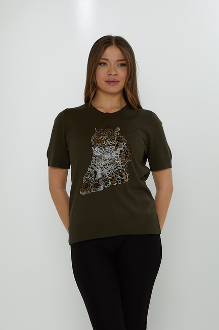 Women's Knitwear Crew Neck Leopard Stone Pattern Vert - 31825 | KAZEE - Thumbnail